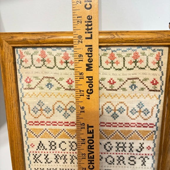 Vintage Framed Cross-stitch Needlepoint Alphabet Sampler Wall Hanging. - Picture 7 of 8
